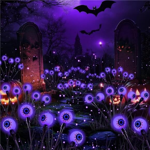 2 Pack 12 LED Solar Eyeball Lights, Halloween Decorations Firefly - Picture 7 of 8